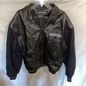 Karl Kani Men’s Bomber Jacket Size 2XL Black Leather Wool Outdoors Riding